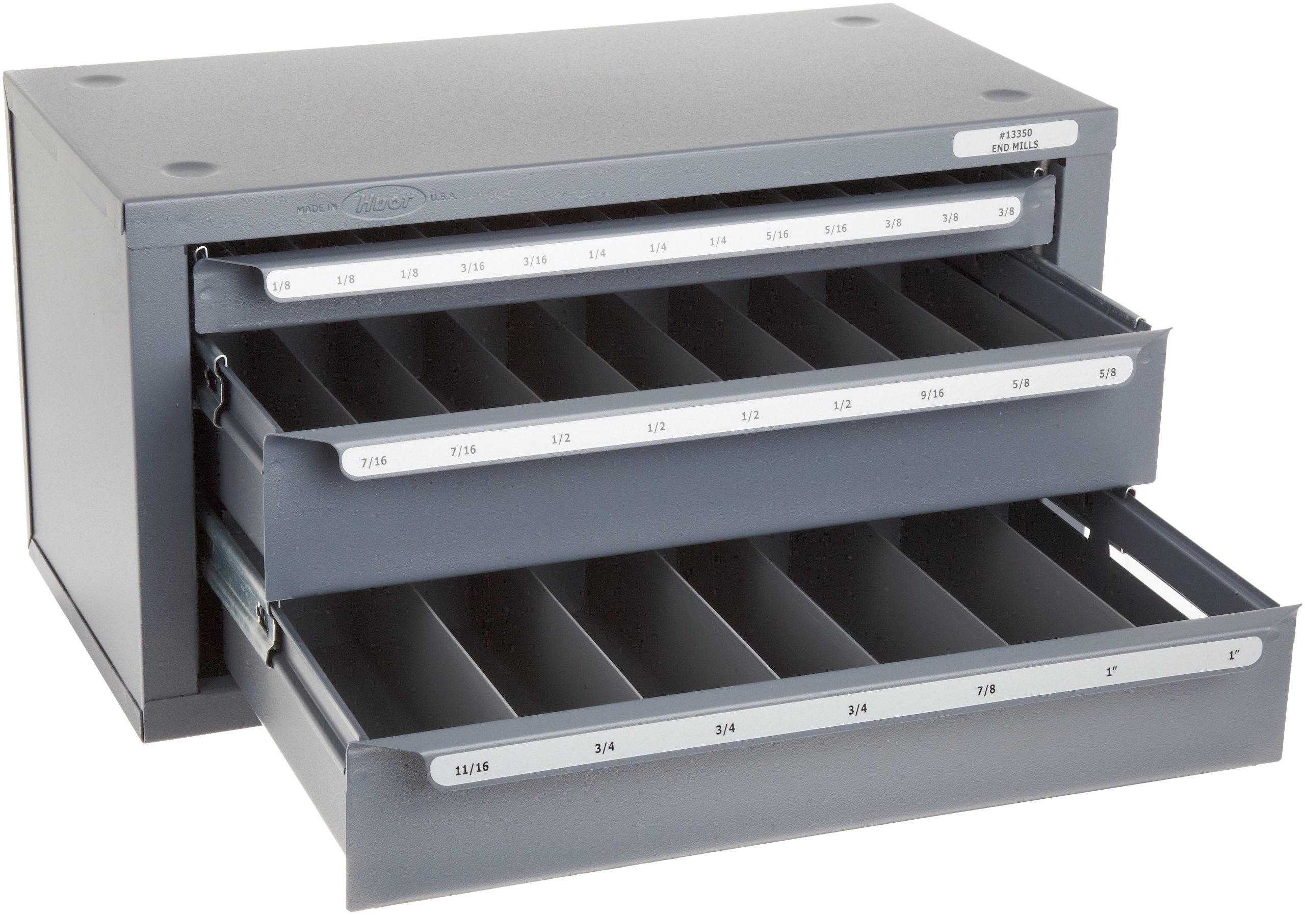 Huot 13350 ThreeDrawer End Mill Dispenser for Fractional Sizes