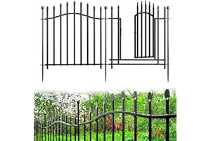 BILIBOMPA 10 Panels No Dig Garden Decorative Fence with Gate - 24in H x 22.5ft L, Heavy-Duty Square Tube Animal Barrier, Rustproof Dog Fence for Outdoor Yard & Patio Protection