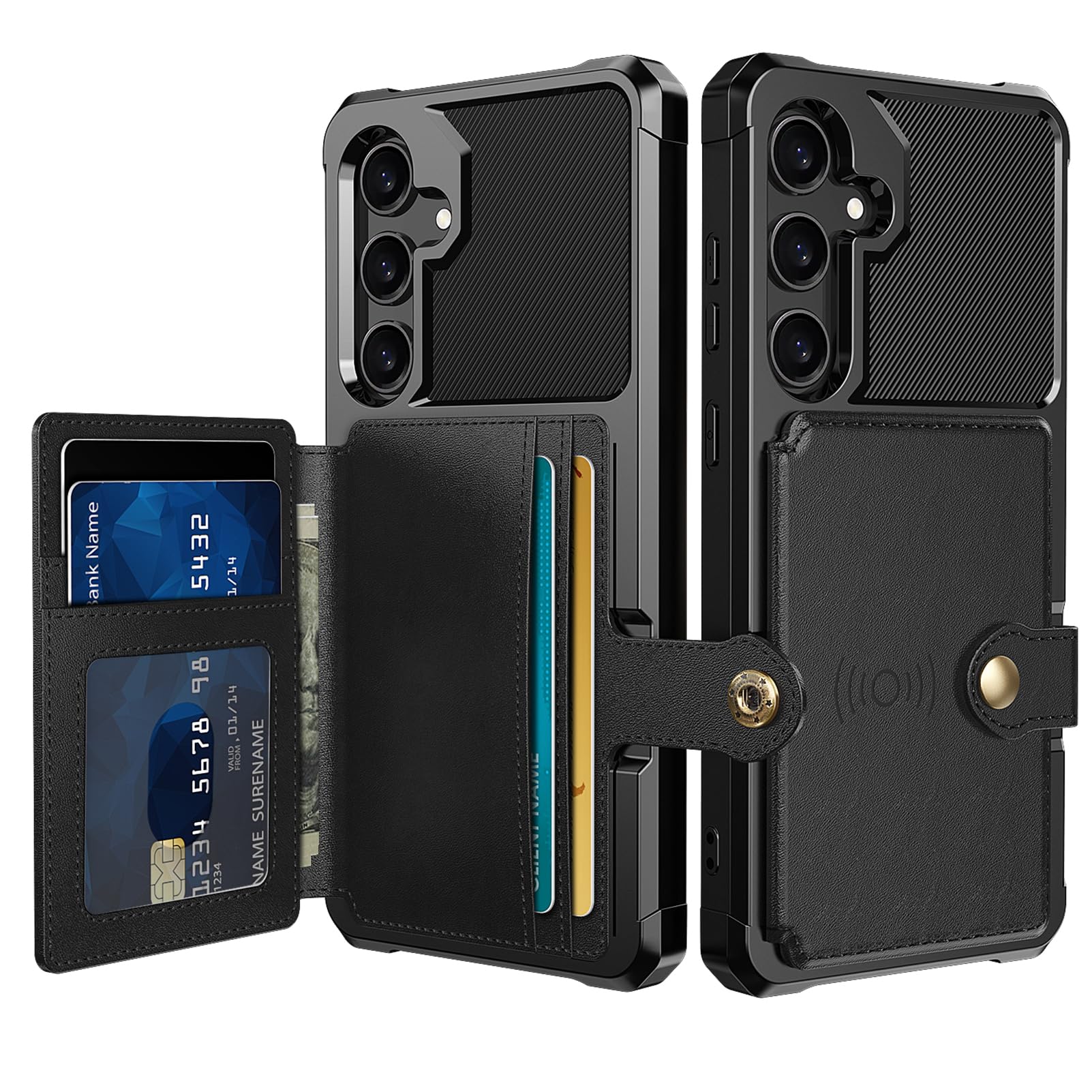 Photo 1 of Tcaraersing for Samsung Galaxy S24 FE Case with Card Holder, Compatible with Magnetic Car Mount, Heavy Duty Shockproof Rugged Soft TPU Back Leather Flip Wallet Cover for Galaxy S24 FE 6.7 inch, Black