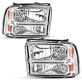 AUTOSAVER88 Headlight Assembly Compatible with 05 06 07 Ford F250 F350 F450 F550 Super Duty/05 Ford Excursion Headlight Assem