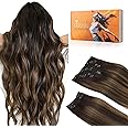 DOORES Hair Extensions Real Human Hair, Balayage Dark Brown to Chestnut Brown 20 Inch 9pcs 150g, Remy Hair Extensions Clip in Human Hair Extensions Clip ins Natural Hair Extensions Thick Straight Hair