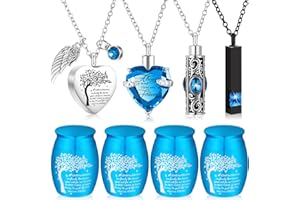 Shimeyao Set of 8 Small Urns for Human Ashes Cremation Urns Keepsake Ash Holders Family Tree Memorial Heart Locket Waterproof for Adults Women Men Loved Ones(Light Blue)