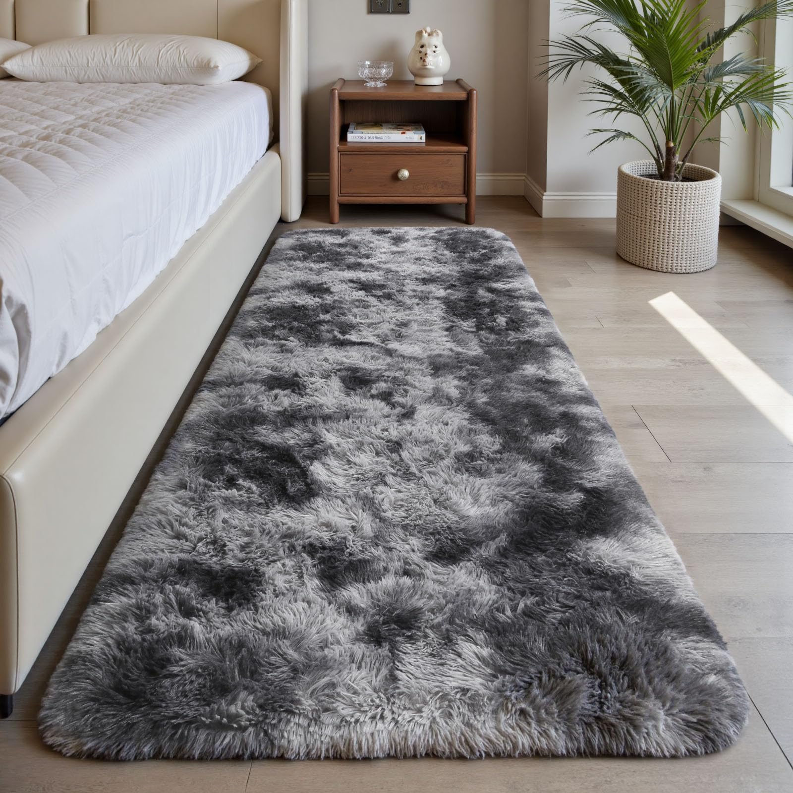 Sour Lemon Rugs Living Room 60x120cm, Grey Runner rug for Bedroom, Washable Anti Slip Fluffy Rug Shaggy Soft Modern Floor Carpets Mat Beside Rugs for Kids Hallway Living Room