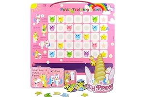 PUTSKA Potty Training Chart with 35 Magnetic Unicorn & Star Stickers, 3 Reminder Stickers and Crown for Toddlers Girls - Potty Training Rewards for Kids - Unicorn