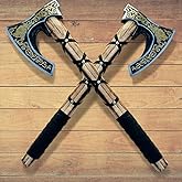 Poshland AX-7004 Custom Gift Forged Carbon Steel Viking Axe with Rose Wood Shaft, Viking Bearded Camping Axe