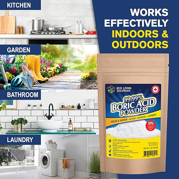 ECO LIVING SOLUTIONS – 99.99% BORIC ACID POWDER | HORTICULTURAL GARDEN APPLICATION | MULTIPURPOSE CLEANER | LAUNDRY ADDITIVE | BATHROOM CLEANER | COMMERCIAL STRENGTH | LAB GRADE – 12 OZ