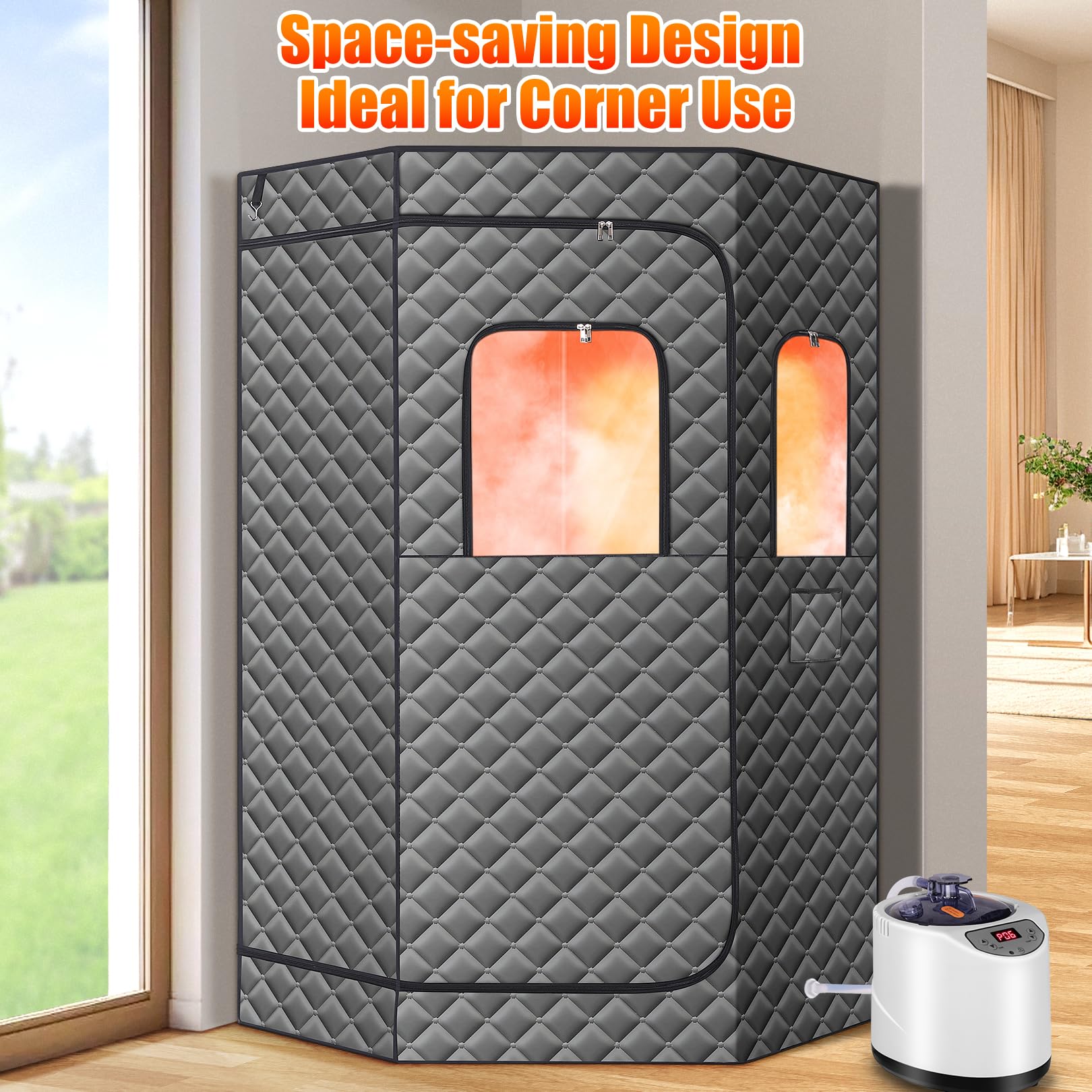 IvyBess Upgraded Steam Sauna Box for Detoxification, Relaxation, Portable Steam Sauna for Home with 1200W 3L Steamer, 15 Levels, 3.8’ x 2.9’ x 5.6’, Grey