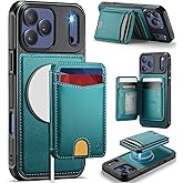 Usroom for iPhone 17 Pro Wallet Case Compatible with Magsafe, Magnetic RFID Blocking Card Holder Kickstand 2 in 1 Detachable Case for iPhone 17 Pro 6.3", Bluish Green