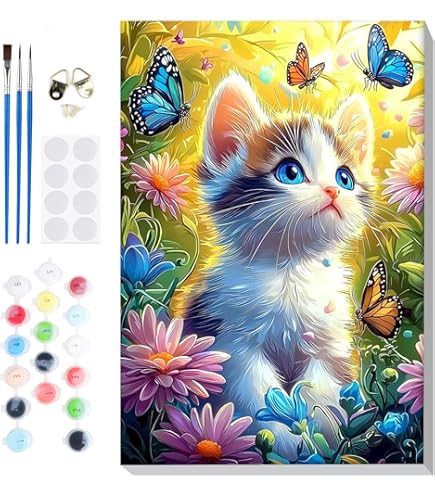 Meecaa Kit De Peinture à L'huile Par Numéros Chat Coloré Pour Adultes Débutants - 40,6 X 50,8 Cm (chat Coloré, Encadré