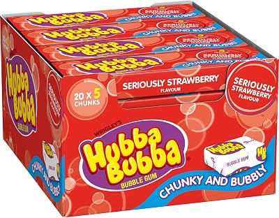 Hubba Bubba Seriously Strawberry Chewing Gum 20 Packs of 5 Pieces