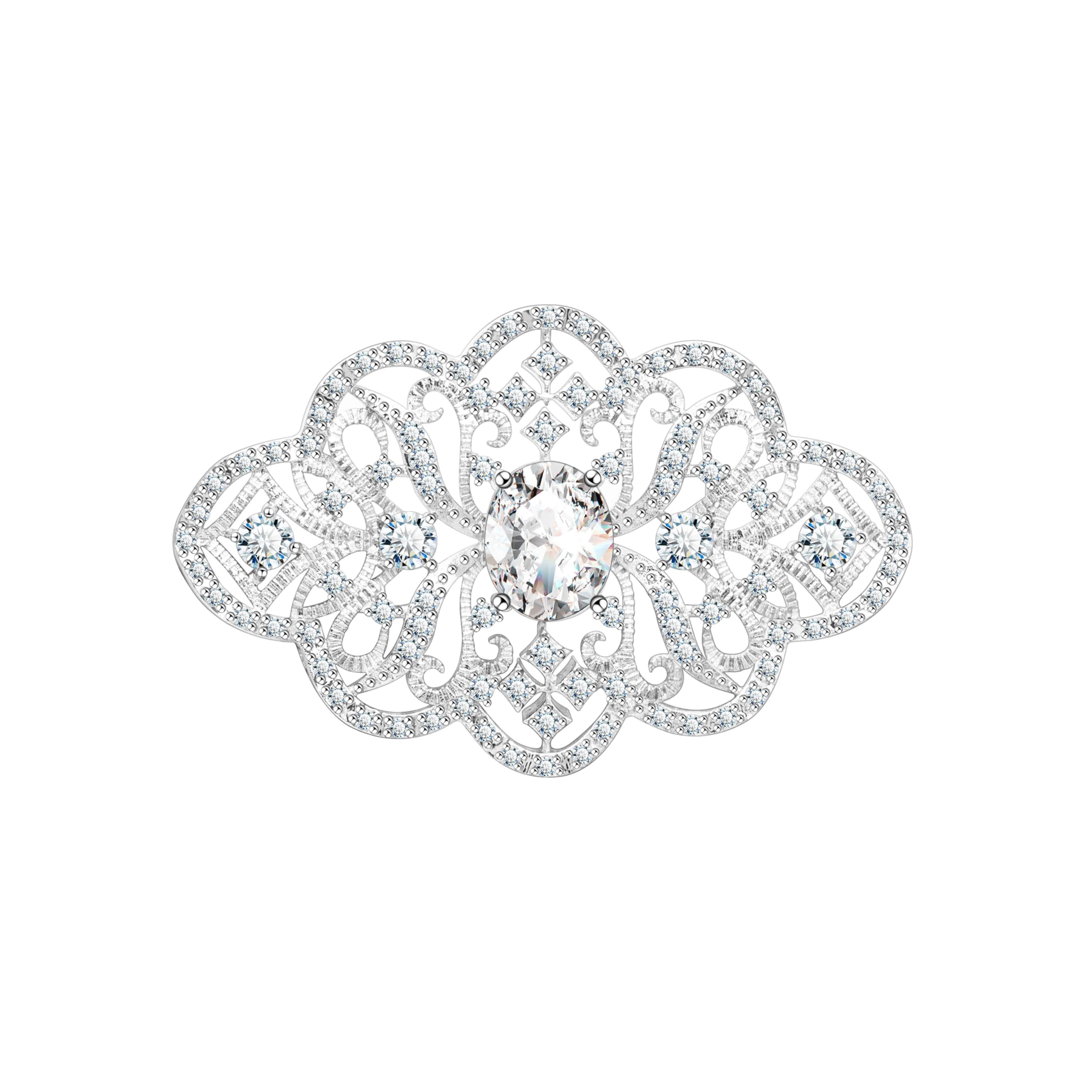KristLand Bridal Zirconia Brooch Art Deco Retro Wedding Fashion Glam Outfits Vintage Bridal Flower Zirconia Stone Ribbon Brooch Party Gift for Women Ladies