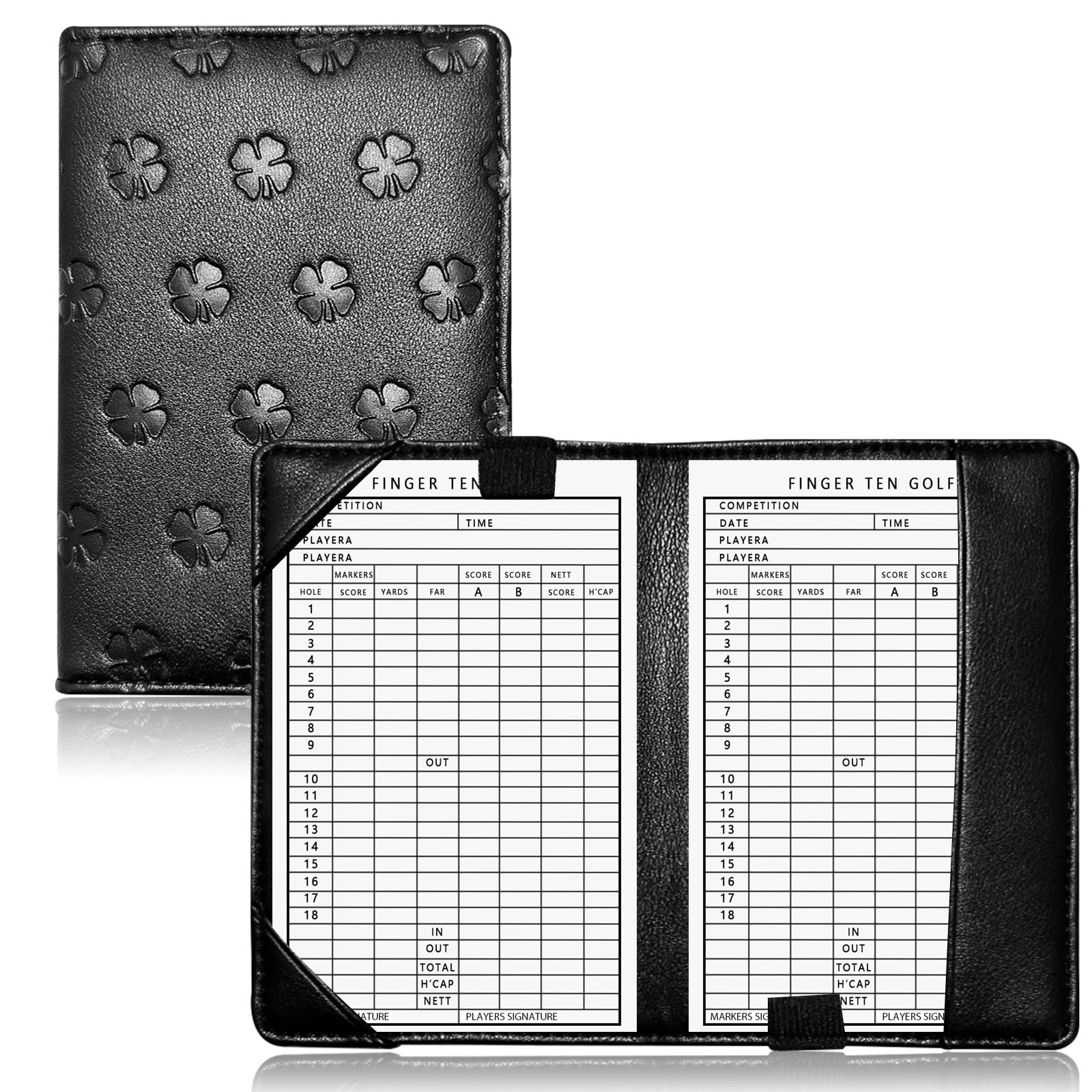 AXKAL Golf Scorecard Score Cards Holder Book Leather Four-leaf Clover Pattern Value Pack, Golf Yardage Books Deluxe Pocket Score Card Covers Gift for Men Women Golfer (Platinum)
