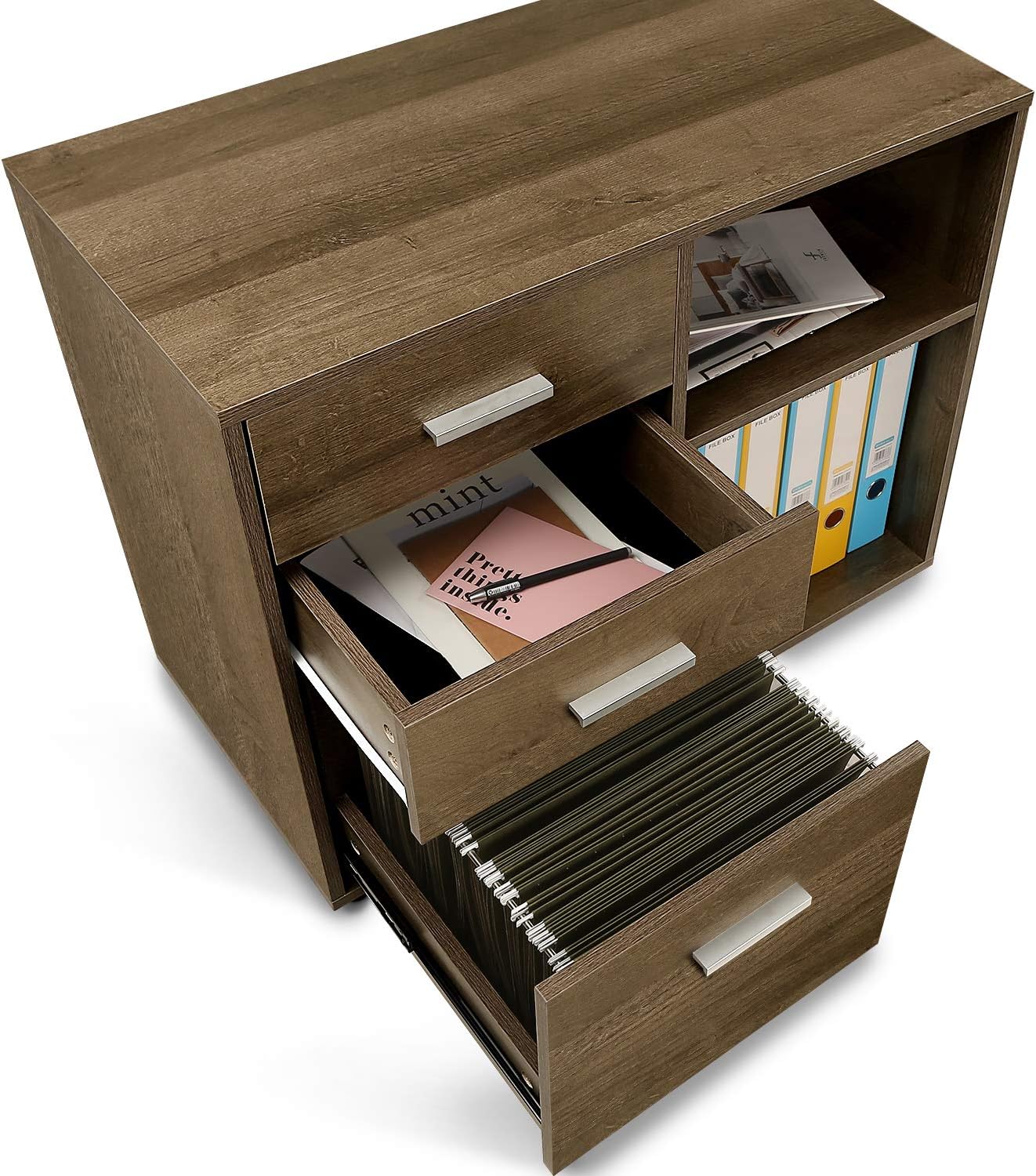 DEVAISE 3-Drawer Wood File Cabinet, Mobile Lateral Filing ...