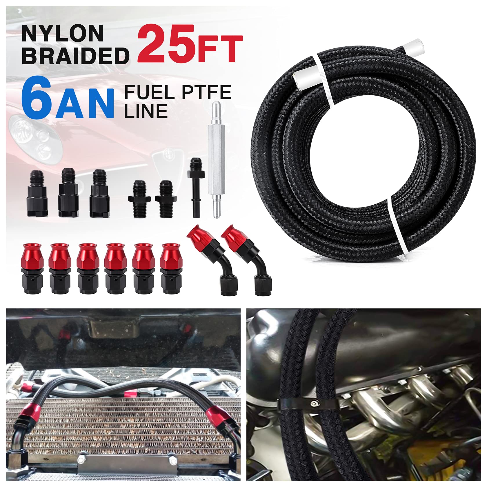 25FT PTFE Fuel Line Kit – AN-6 Braided Hose For EFI, LS Swap, E85, Oil & Gas Lines, Includes Fittings - View #3