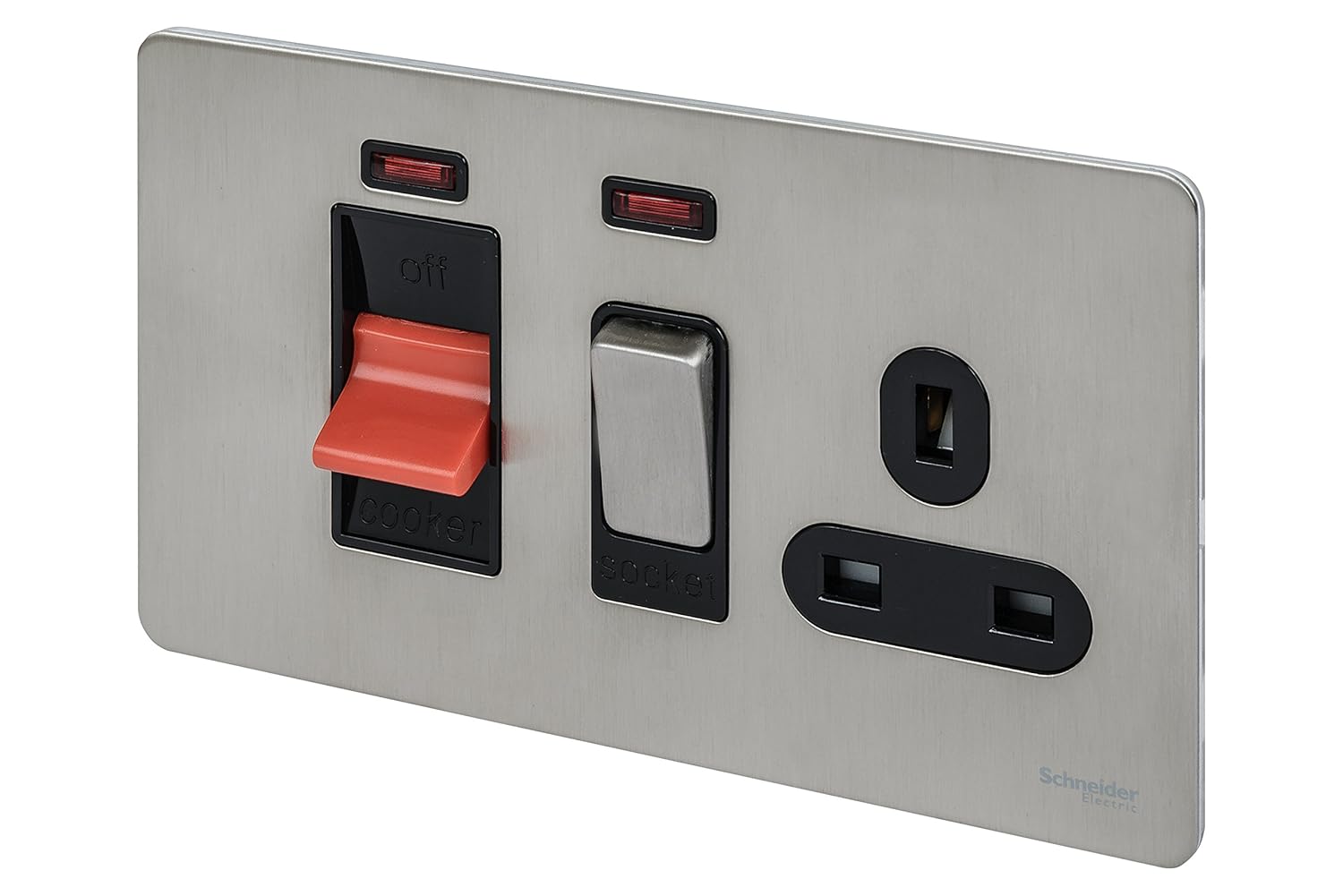 Schneider Electric Ultimate Screwless Flat Plate, Switched Single Cooker Control Unit with Socket - Image 3