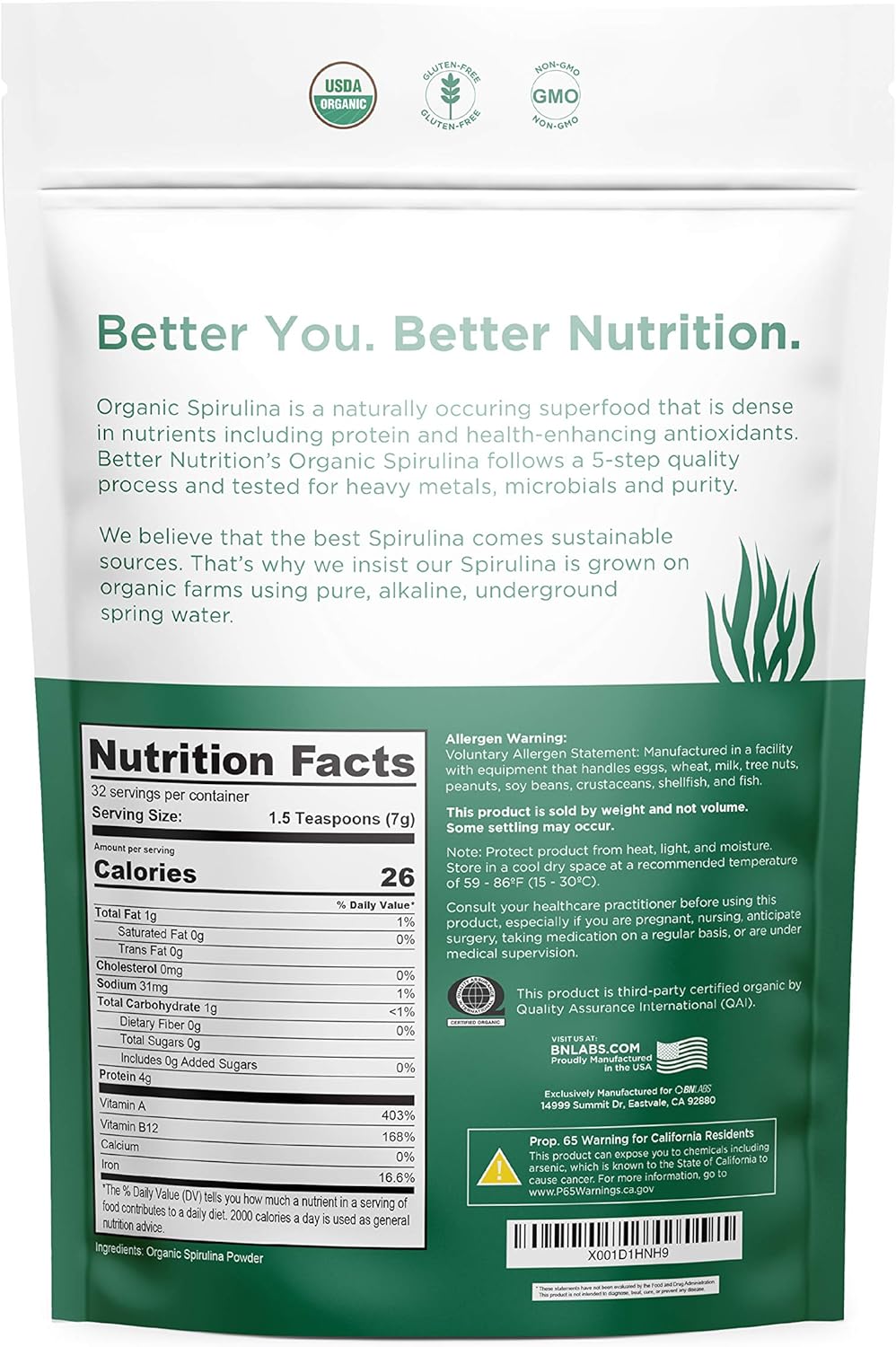 Spirulina Powder Organic - USDA Certified - RAW Nutrient Dense Over 70% Protein Per Serving - Purest Source Vegan Protein - Superfood - Rich in Vitamins and Minerals: Health & Personal Care