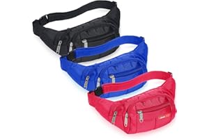 REGINARY 3 Pcs Fanny Packs Crossbody Waist Bags for Women Men Crossbody Waterproof Fanny Pack Belt Bag for Travel Walking Running Hiking Cycling Outdoor Easy Carry Any Phone, Wallet (Black, Blue, Pink)