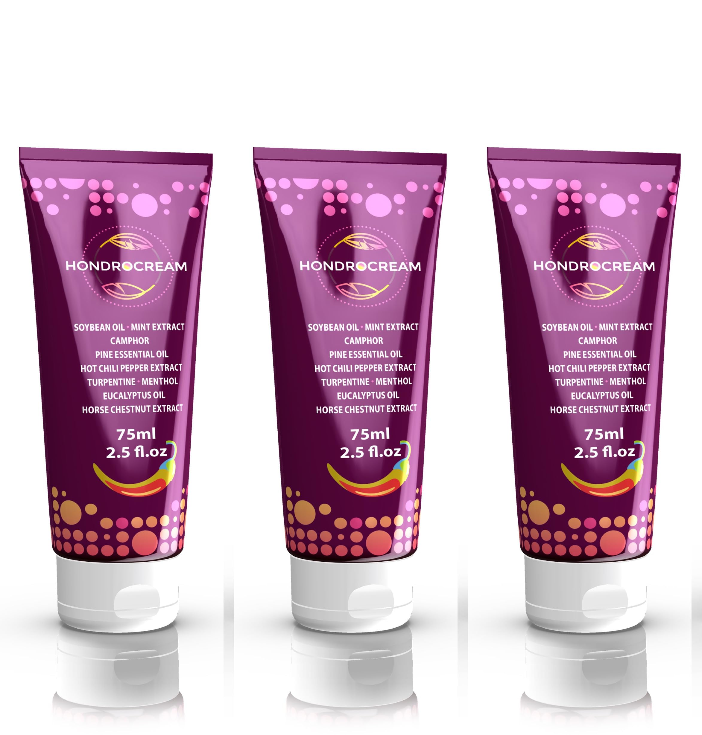 Hondrocream 3 x 75 ml Joint,Muscles, Neck, Back,Shoulders, Legs, Hands & Feet cream Vegan Active formula with Natural Extracts