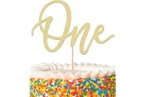 AHAORAY MYAMPED First Birthday Cake Topper - Glitter Gold One Sign 1st birthday Cake Decorating Supplies, Suitable for Baby Shower Favors, Baby Gender Reveal, Baby Birthday Party or Baby Photo Booth Props