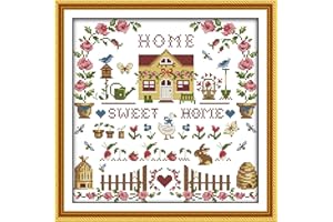 CaptainCrafts New Cross Stitch Kits Embroidery Kit Full Range Pre-Printed and Counted Fabrics Kits for Adults Beginners Home Decor (Stamped 11CT, Sweet Home)