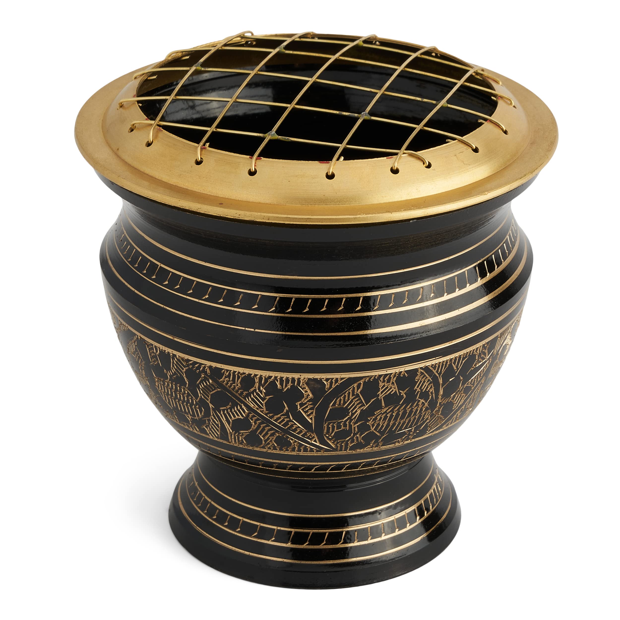 NKlaus Ø9cm net vessel brass black gold incense burner for incense with engraving 39152