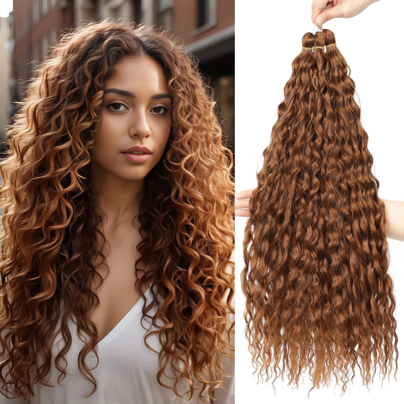 FANLUTYIN 22 Inch Curly Crochet Braiding Hair 3 Packs Ocean Wave Crochet Hair Extensions Deep Wave Synthetic Braiding Hair Curls Hair Twist Water Wave Braided Hair (30#, 22 Inch 3 Packs)