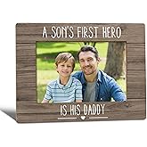 WTOGQ Dad Son Picture Frame, Father Gifts for Dad from Son, Thank You Appreciation Daddy Photo Frame 4x6, A Son's First Hero Is His Daddy Wooden Photo Picture Frames for Desk Tabletop Decor 050