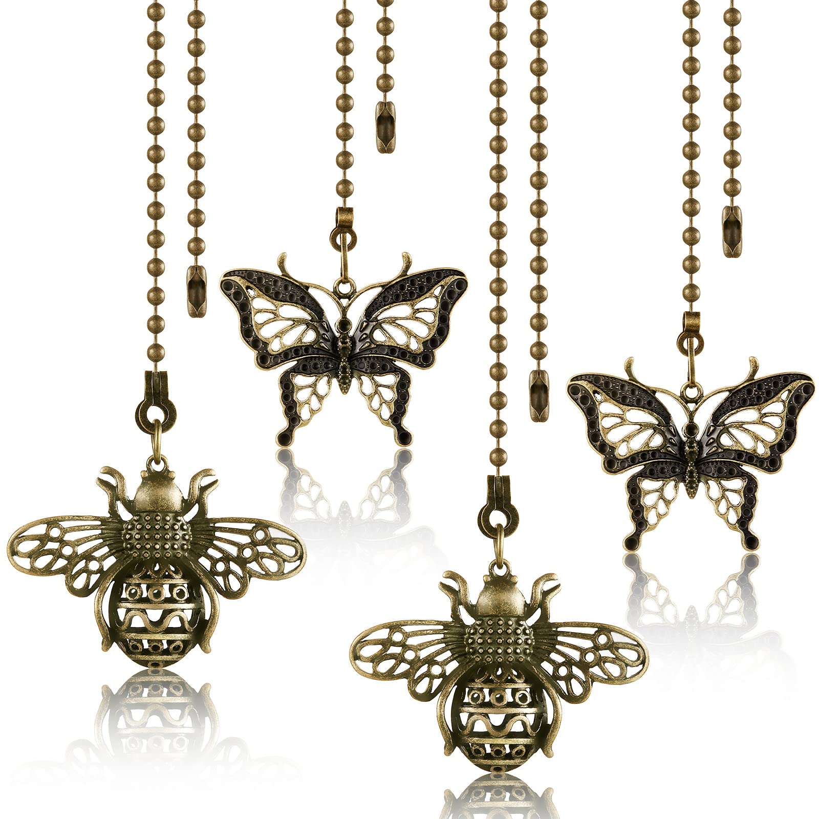 Photo 1 of Mtlee 4 Pieces 13 Inch Vintage Bee Butterfly Ceiling Fan Pull Chain, Chain Extender, Charm Pendant Bronze Danglers Decorative with Connector Ornaments for Ceiling Fan, Lamps