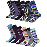 Marino Men's Dress Socks - Colorful Funky Socks for Men - Cotton Fashion Patterned Socks - 12 Pack