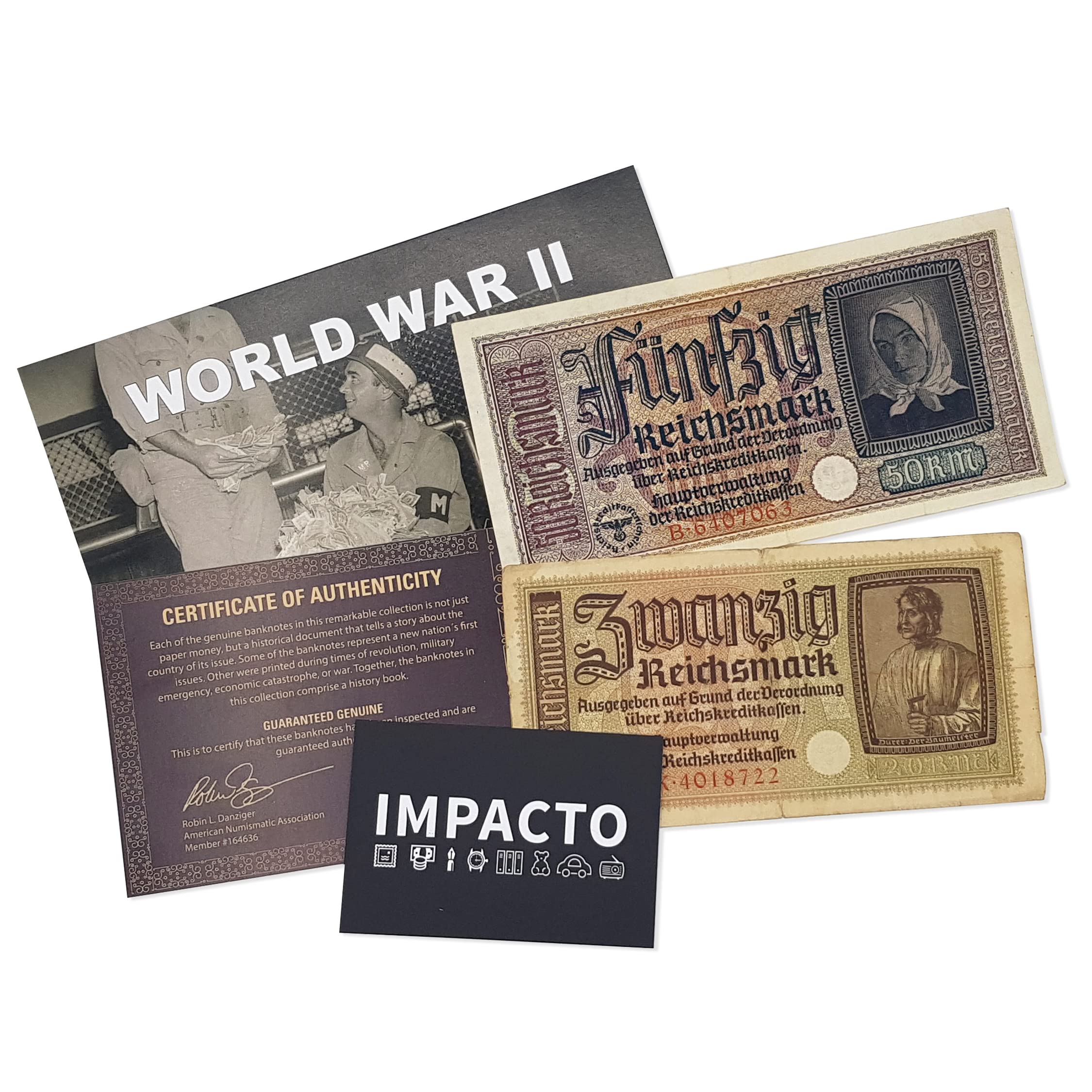 IMPACTO COLECCIONABLES WW2 Memorabilia - World Currency - 2 Banknotes that were used during the World War 2 by German troops (1939-42) - Third Reich Money