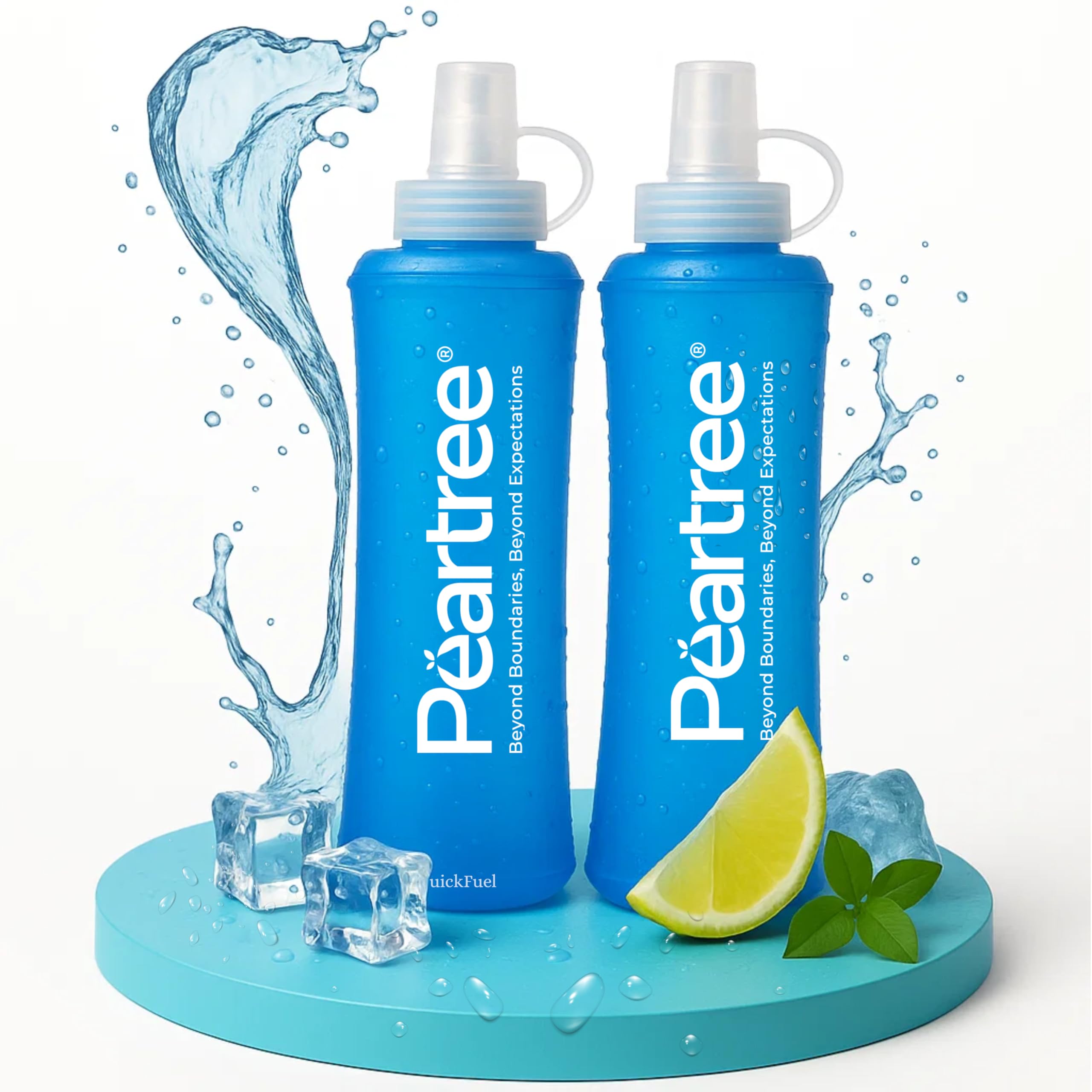 PEARTREE QuickFuel 2-Pack Soft Running Flasks 250ml – Leakproof Collapsible Water Bottles for Marathons, Hiking & Trail Running – Handheld Hydration Bottles for Runners & Outdoor Sport