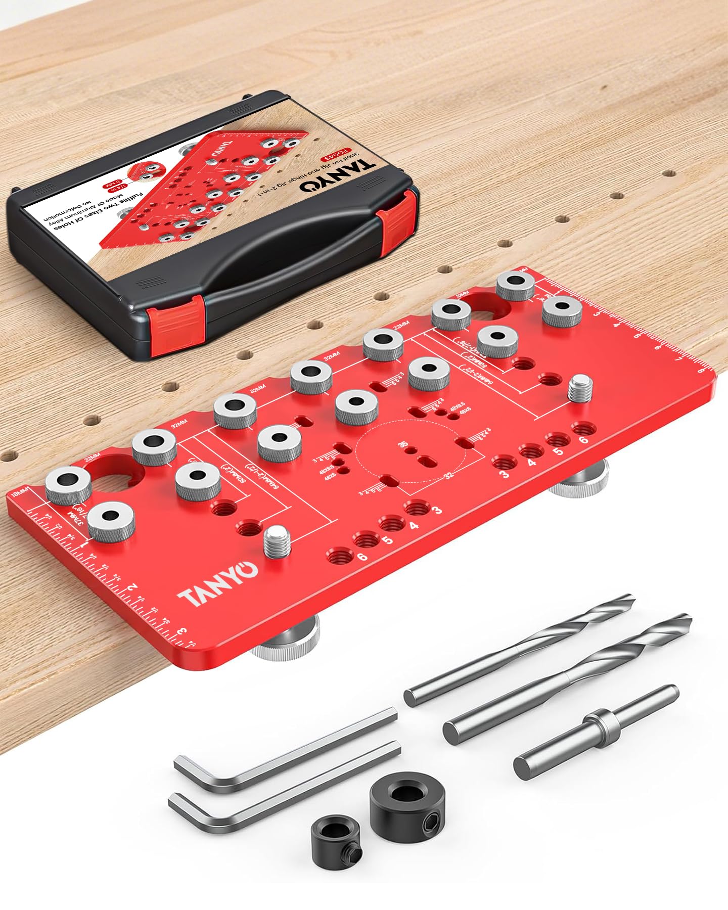 Photo 1 of ?TANYO Shelf Pin Jig and Hinge Jig 2 In 1, 1/4 Inch Adjustable Shelf Pin Drilling Jig, Aluminum Shelf Jig for 5mm Straight Holes, Cabinet Hardware Jig Woodworking Tool Drill Guide