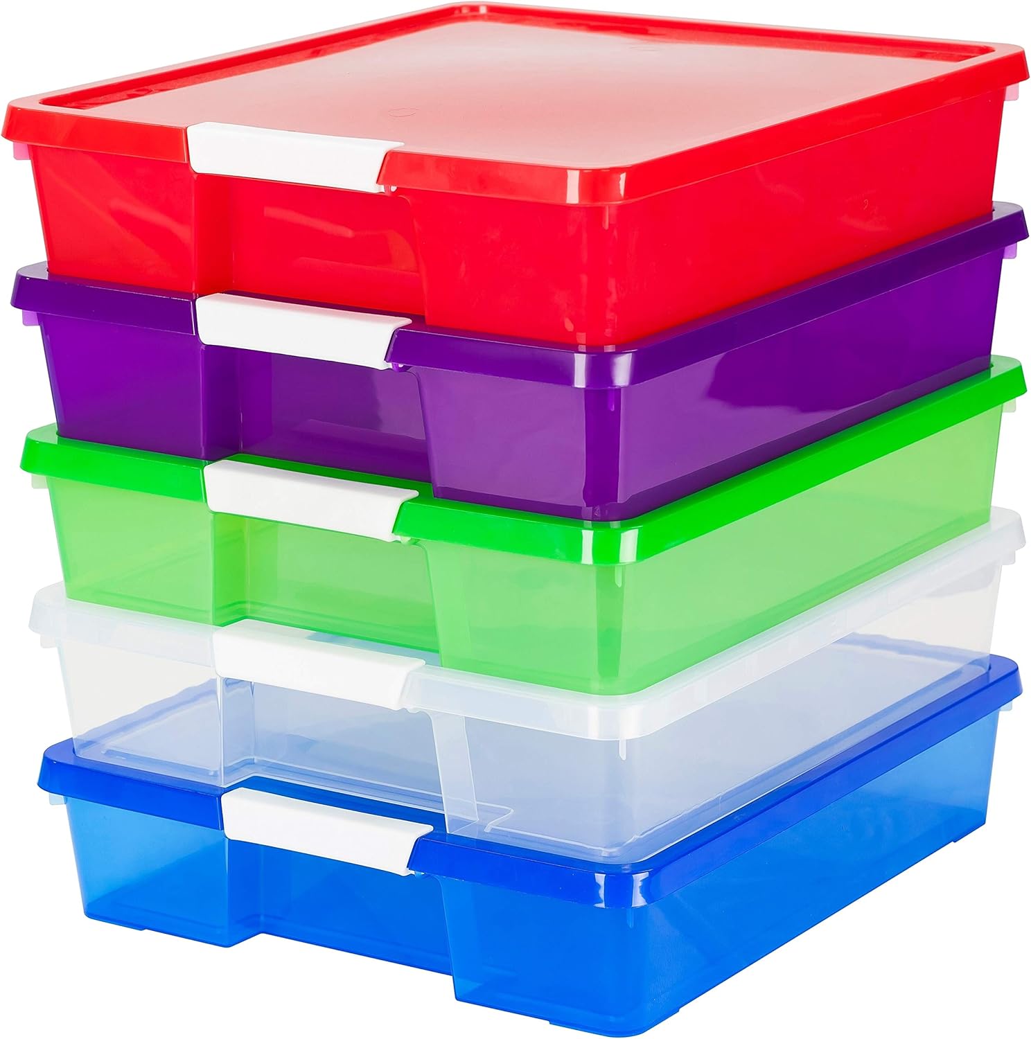 Storex Stackable Craft Box Storage Bin, 3" x 14" x 14", Assorted Bright, 5 per Carton Amazon.ae