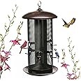 Nature's Rhythm Metal Hopper Bird Feeder Two Chambers，Heavy Duty Mesh Metal Dual Seed Compartments Outdoor Hanging Metal Wild Bird Feeder with 10 Feeding Ports,10lbs Seed Capacity