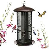 Nature's Rhythm Metal Hopper Bird Feeder Two Chambers，Heavy Duty Mesh Metal Dual Seed Compartments Outdoor Hanging Wild Bird Feeder with 10 Feeding Ports,10lbs Seed Capacity