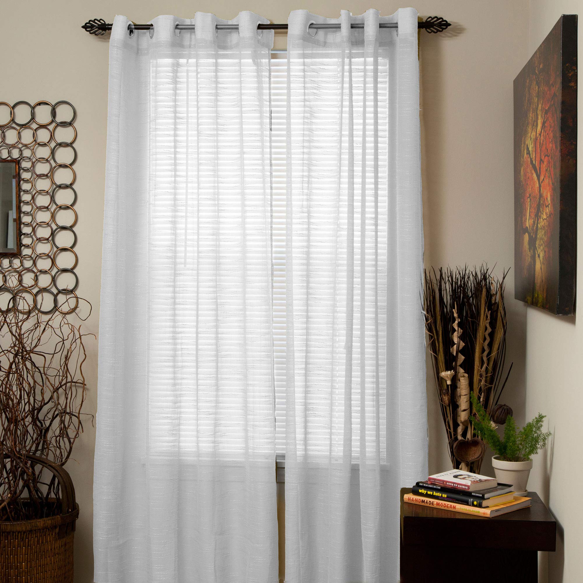 Lavish Home Mia Jacquard Grommet Single Curtain Panel, 84-Inch, White
