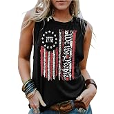 American Flag Tank Tops Women Patriotic Shirt USA Flag Stars Stripes Print Sleeveless T-Shirt 5th of July Tee Tops
