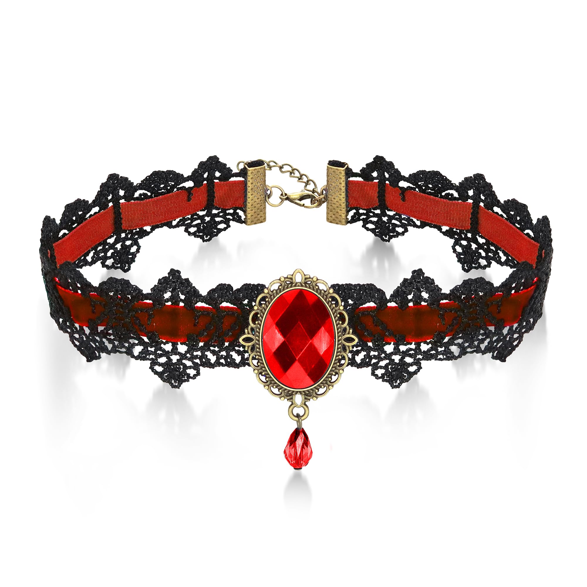 AILUOR Women's Gothic Retro Lolita Beads Chain Vampire Pendant Necklace Red Adjustable