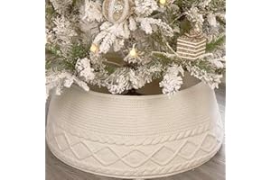 Knitted Christmas Tree Collar, White Crochet Tree Skirt Collar, Decorative Holiday Tree Base Cover for Christmas Tree Decorat