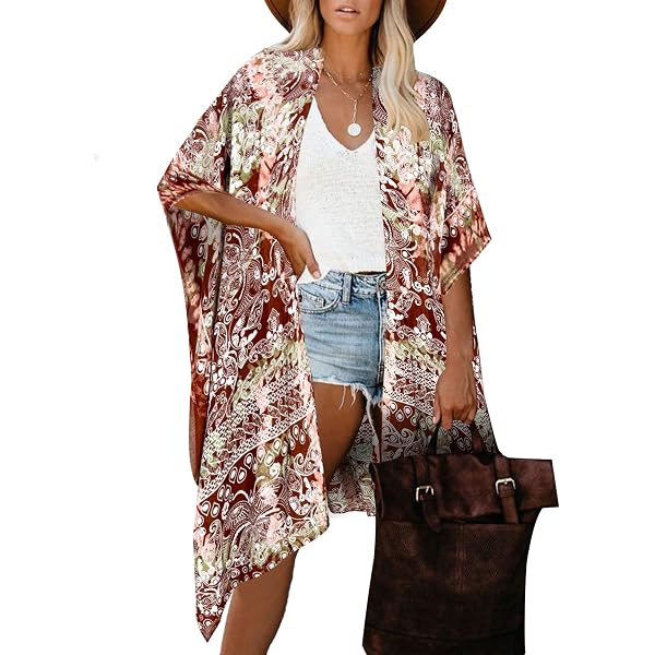 Moss Rose Kimono Da Spiaggia Donna In Chiffon Trasparente: Copricostume Aperto Frontale, Stile Floreale Leggero, Taglia Unica (Lunghezza 85 Cm), Perfetto Per Estate E Vacanze - 5