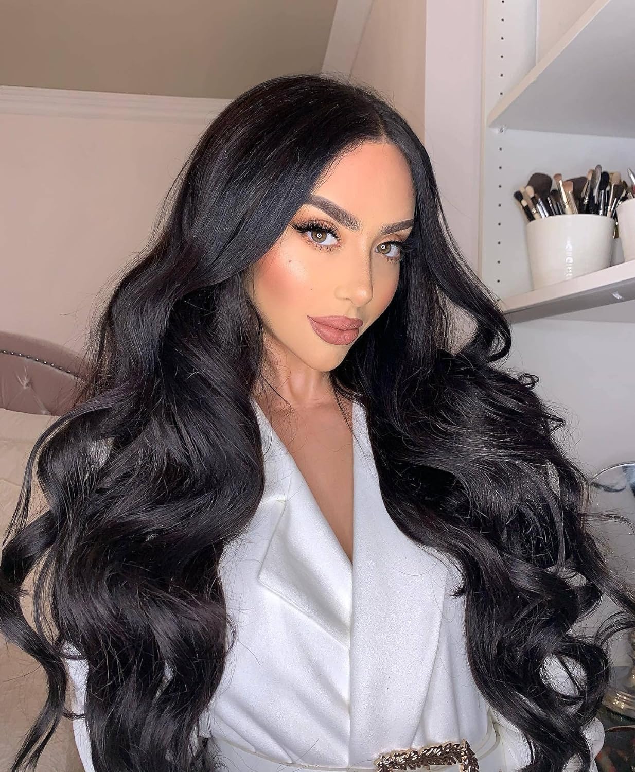 Xiweiya Wigs Synthetic Black Lace Front Wigs Long Wavy Wig Heat Resistant Fiber Black Hair — image 1