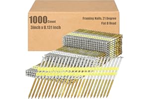 Therwen Framing Nails, 21 Degree, Flat D Head, Galvanized, Ring Shank, Plastic Row Fixed, 21 Degree Framing Nails for Use in All Pressure Treated Lumber (1000 Count,3 Inch x 0.131 Inch)