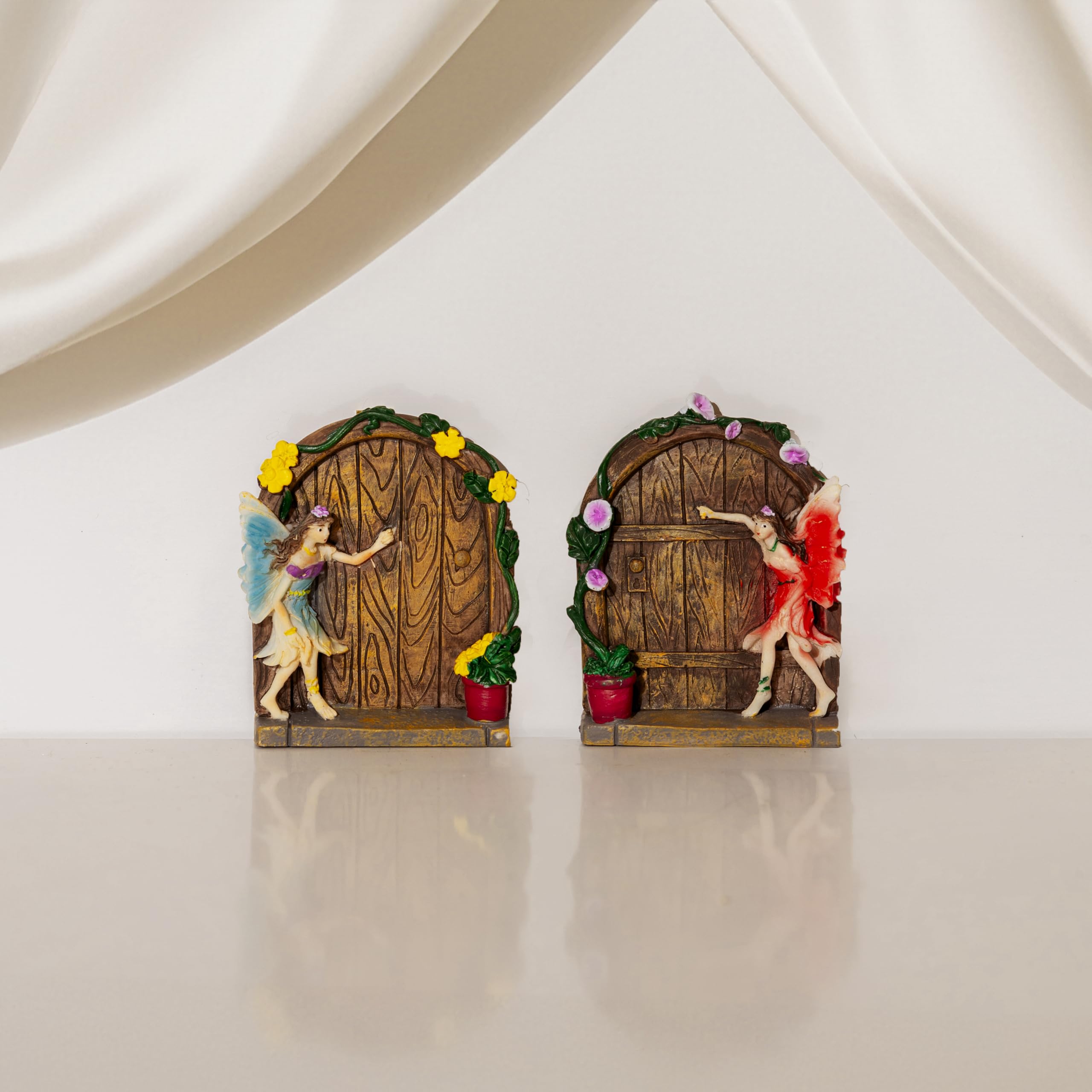 Garden Mile Set Of Two Resin Fairy Door Garden Ornaments Outdoor Unusual Fairy Figurines Indoor And Outdoor Ornaments Weatherproof Fairies Doorways Garden Gifts For Women And Men — image 1