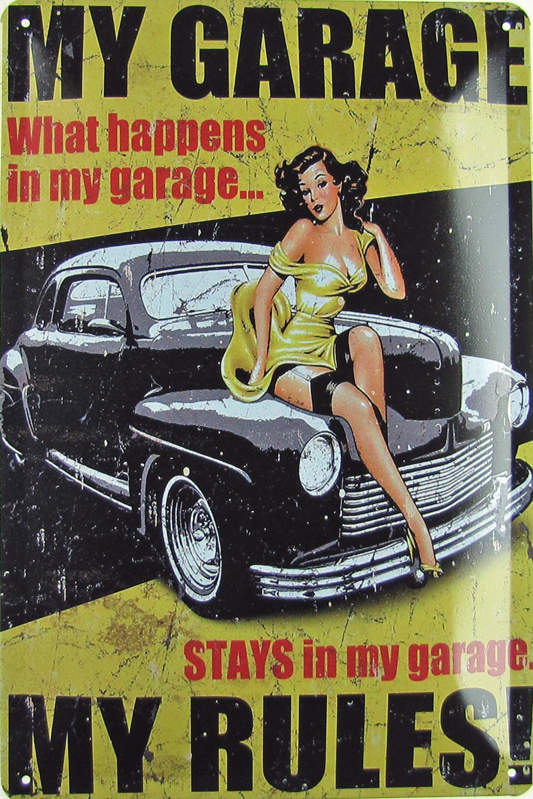 Tin Sign 20 x 30 cm Curved My Garage My Rules! What Happens In My Garage Stays Decorative Gift Sign