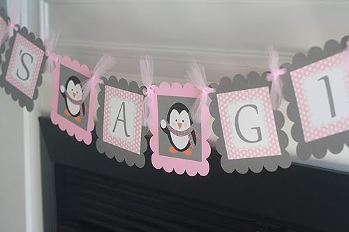 Amazon Com Pink Grey Polka Dot Penguin Winter Snowflake Theme