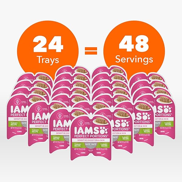 IAMS PERFECT PORTIONS SENSITIVE DIGESTION & SKIN WET CAT FOOD PATE, ADULT GRAIN FREE PATE, TURKEY RECIPES, (24) 2.6 OZ. TWIN-PACK TRAYS