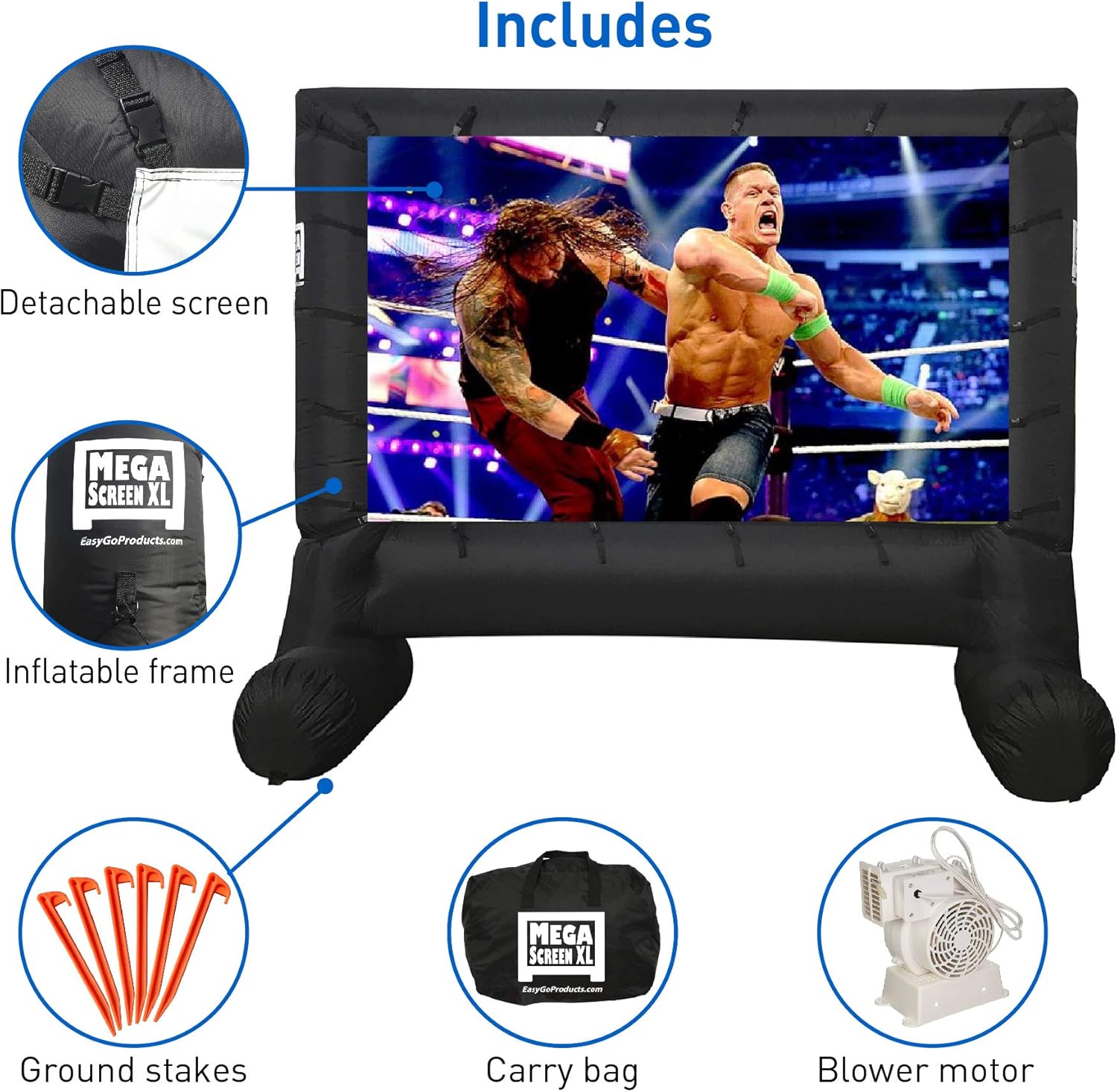 EasyGo Products 14' Inflatable Mega Movie Screen - Canvas Projection Screen for Outdoor Parties - Movie Cinema is Guaranteed to Thrill and Excite. Includes Inflation fan, Tie-Downs and Storage bag : Office Products