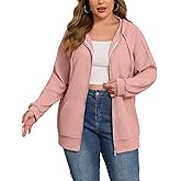 FOREYOND Plus Size Zip Up Hoodies for Women Long Sleeve Lightweight Waffle Jacket Casual Hooded Sweatshirt with Pockets