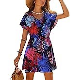 Ekouaer Women's Cover Ups Casual Swimsuit Coverups Flowy Tie Waist Beach Cover Up Dress