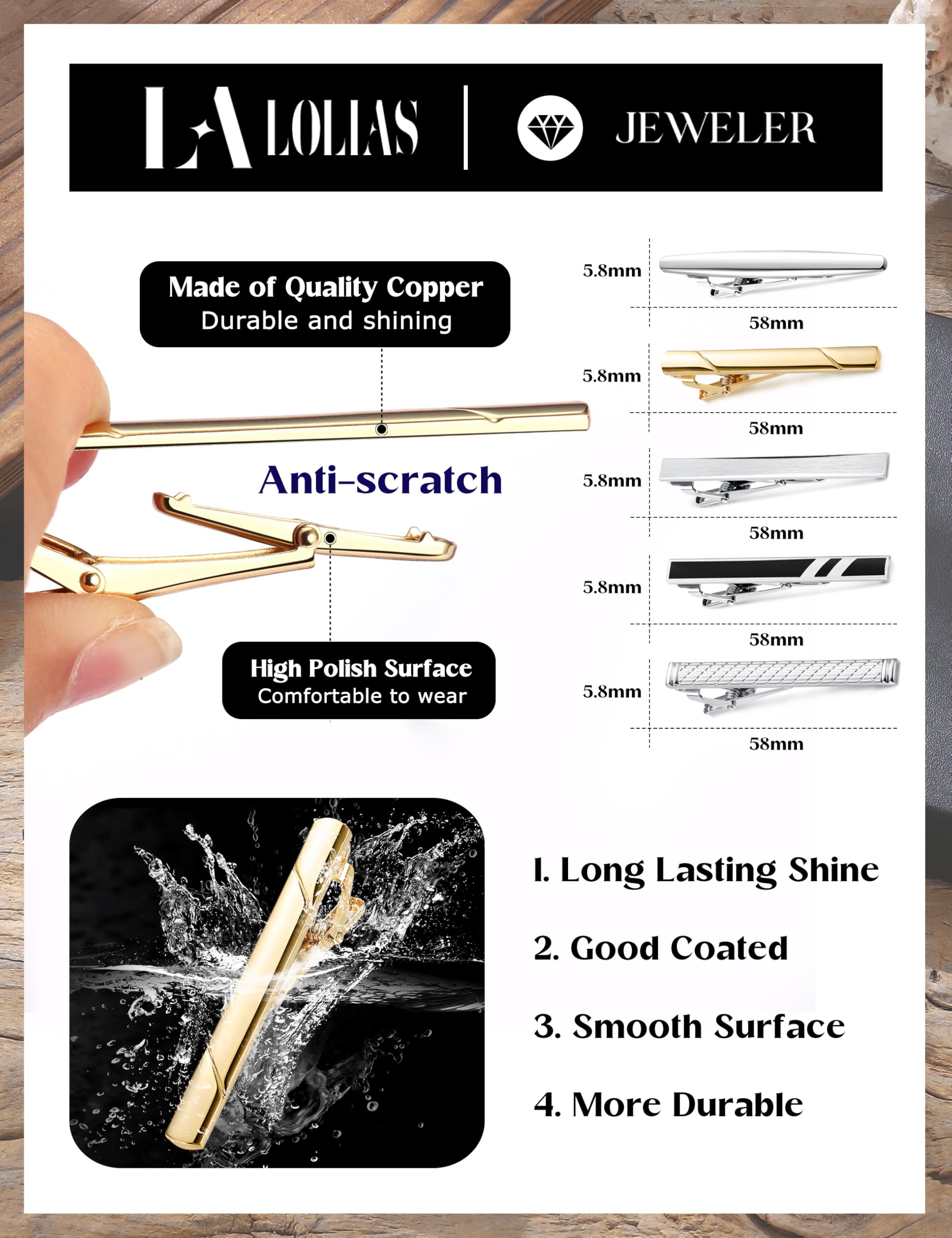 LOLIAS 12Pcs Tie Clips for Men Silver Black 14K Gold Plated Tie Bar for Regular Ties Classic Tie Clasps Necktie Wedding Meeting Business Clips with Gift Box